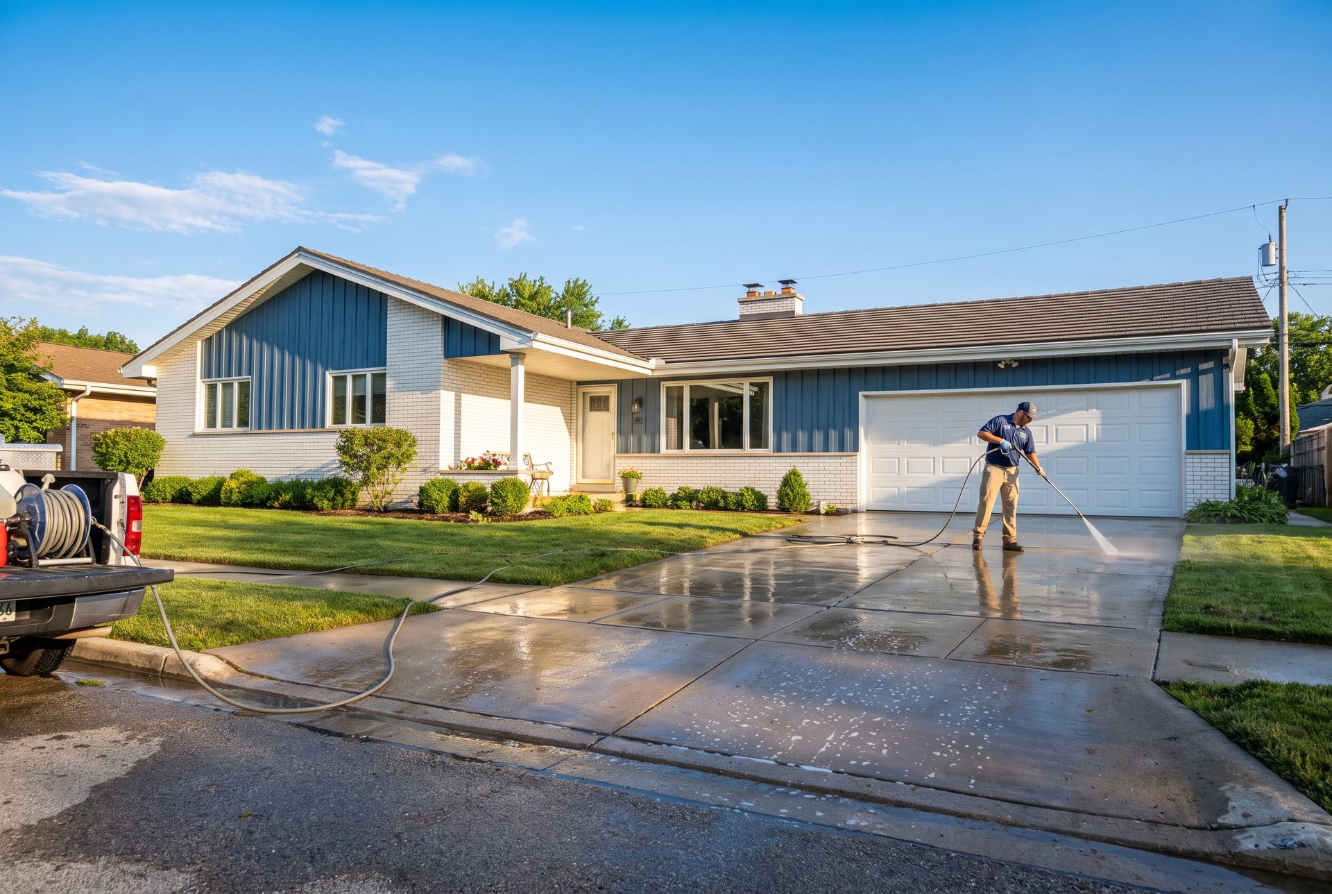 Freshly pressure-washed home